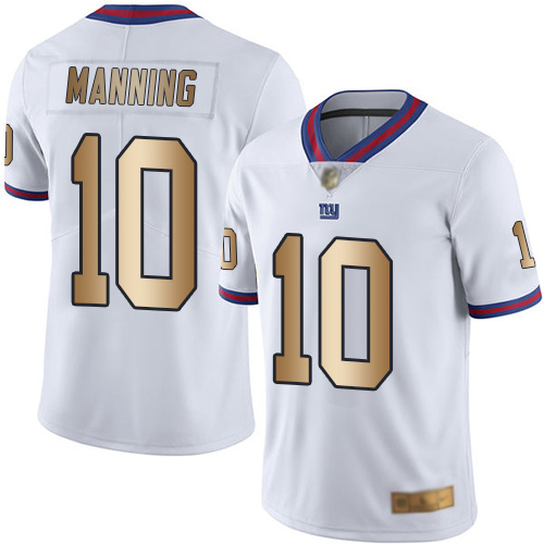 Men New York Giants #10 Eli Manning Limited White Gold Rush Vapor Untouchable Football NFL Jersey